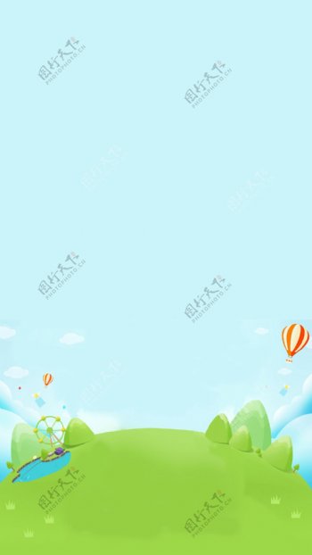 手绘气球草地H5背景素材
