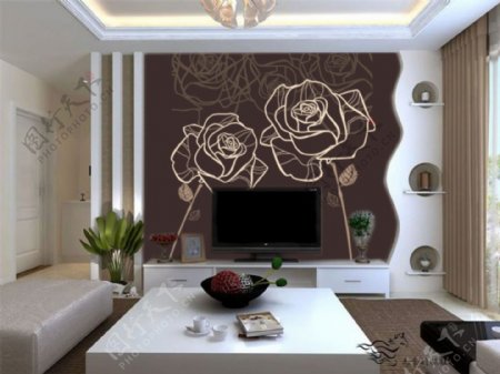 玫瑰花现代电视背景墙
