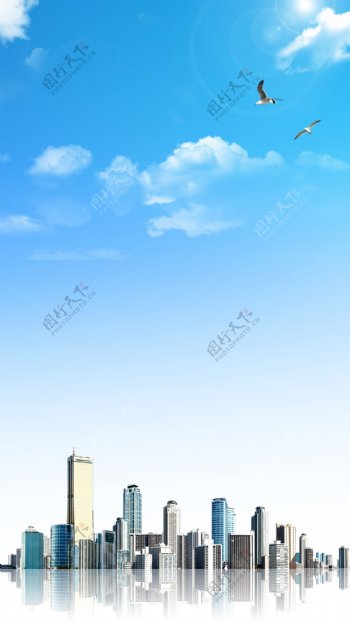 蓝天白云建筑H5背景素材