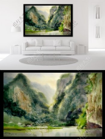 山水间风景手绘装饰画
