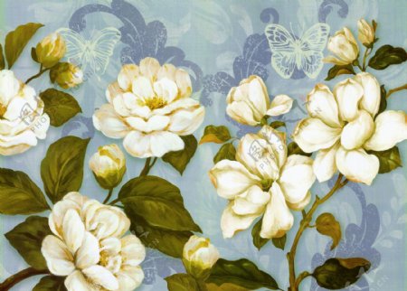 白色花卉油画装饰画