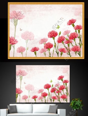 韩国手绘插画复古怀旧花卉无框画