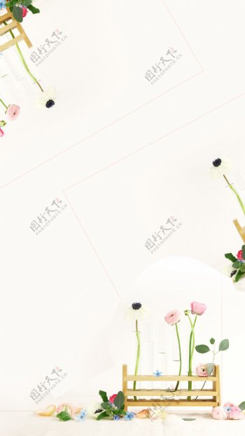 粉色花朵装饰画H5背景素材