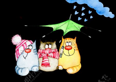三人撑伞透明素材
