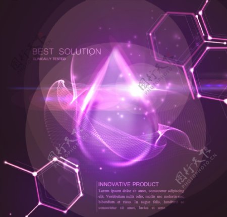 紫色分子结构水滴光效背景