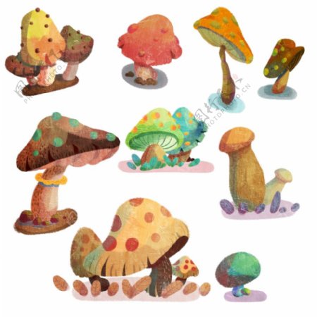 一组手绘蘑菇设计素材