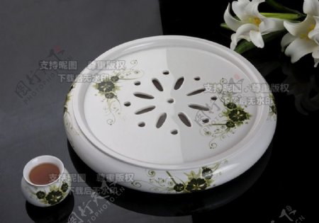 白色陶瓷圆茶具茶海