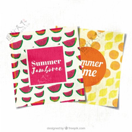 带水彩水果的夏季卡片