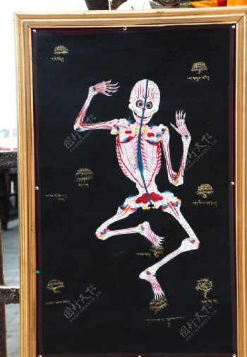 尼泊尔人体骨架骷髅画