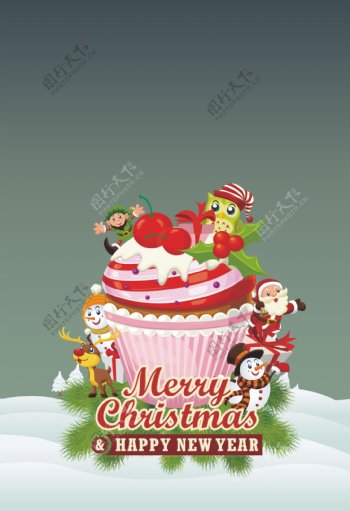 圣诞纸杯蛋糕玩偶海报背景素材
