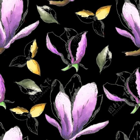 紫色迷幻花卉卡通透明素材