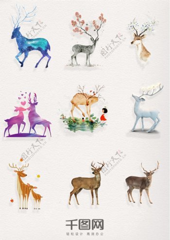 9款唯美的鹿造型插画剪影