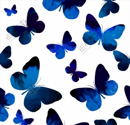 深蓝色水彩蝴蝶背景矢量素材