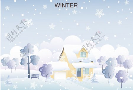雪世界村庄海报背景素材