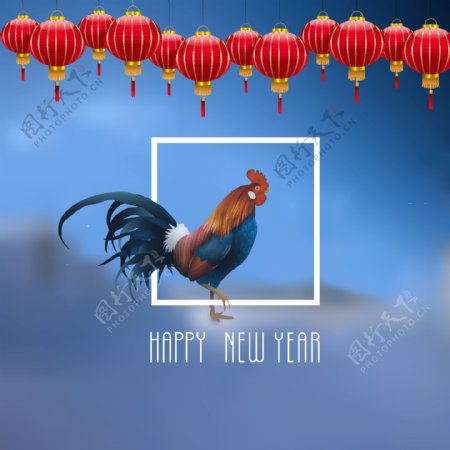 鸡年新年快乐主题海报EPS矢量素材