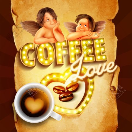 天使与咖啡宣传海报EPS矢量素材