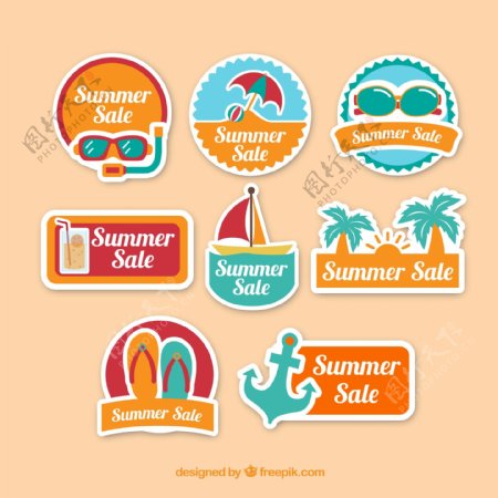 8款彩色夏季假日促销标签矢量