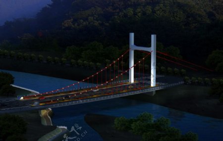 H塔桥梁夜景效果图