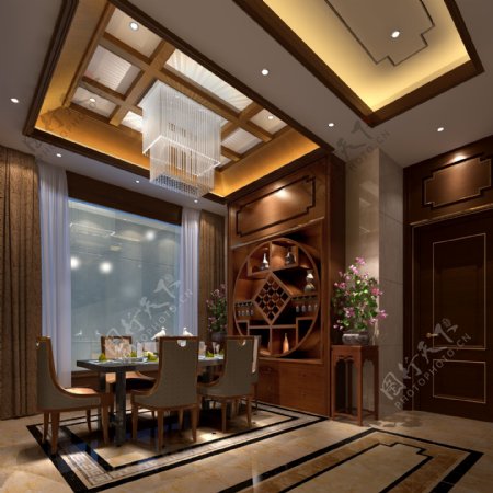 中式豪华室内餐厅装修效果图