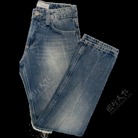 蓝色做旧牛仔裤免抠png透明素材