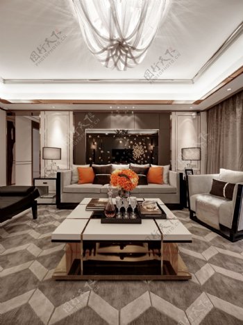 花纹瓷砖客厅现代效果图