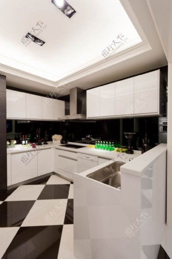 简约风室内设计厨房黑白菱形地砖效果图