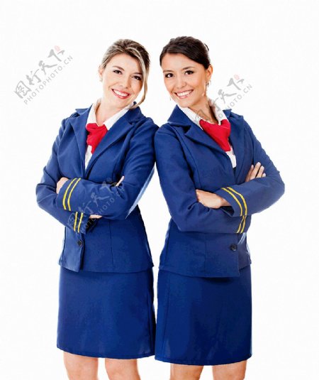 两个蓝色制服空姐免抠png透明图层素材