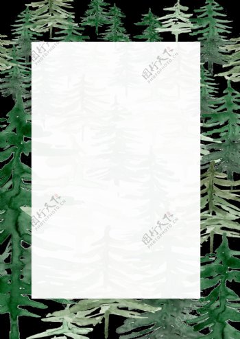绿色水彩手绘森林边框透明素材