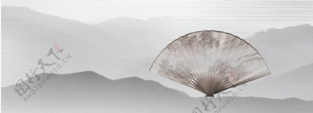 中国风扇子山脉banner背景素材