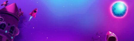 紫色梦幻卡通飞机月球淘宝banner背景