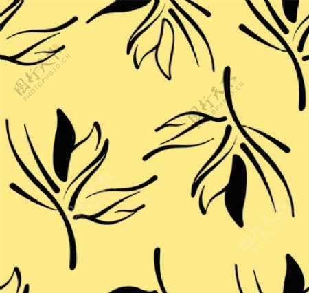 黄底抽象黑花朵