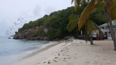 加勒比海滩和树木繁茂的山坡