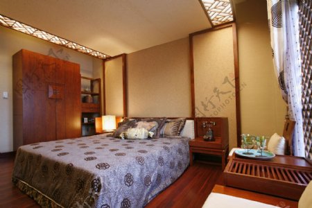 中国风卧室木质衣柜装修效果图