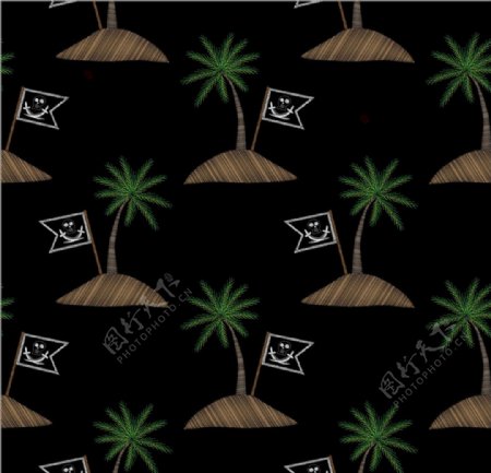 椰子树海盗旗绣花效果矢量图