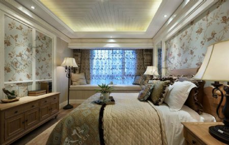 现代地中海卧室装修实景图