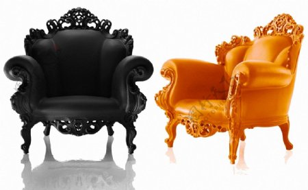 欧式黑色橙色扶手椅免抠png透明图层素材