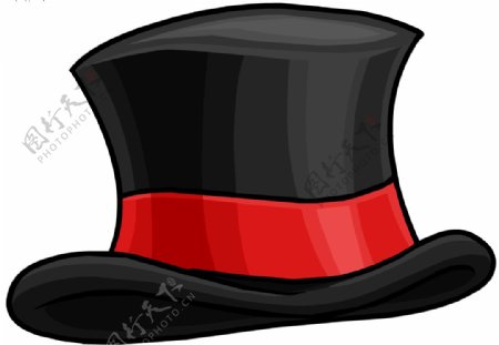 手绘红黑色大礼帽免抠png透明图层素材