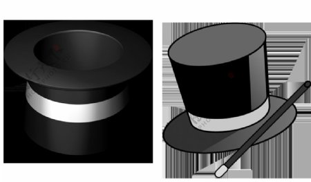 两个黑色魔术帽免抠png透明图层素材