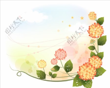 梦幻球形花朵藤蔓边框背景素材
