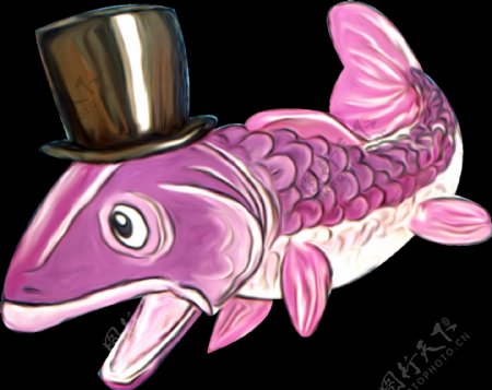 水彩彩绘搞怪鱼png透明素材