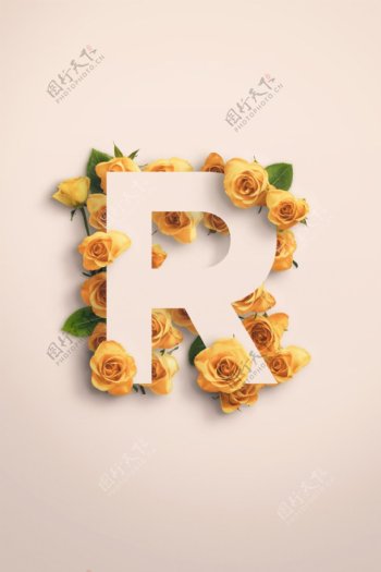 黄色花朵缠绕字母装饰psd源文件