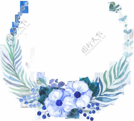 弧形蓝色花卉通透明素材