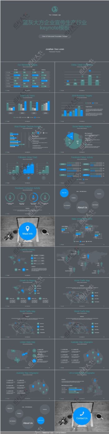 蓝灰大方企业宣传生产行业keynote模板