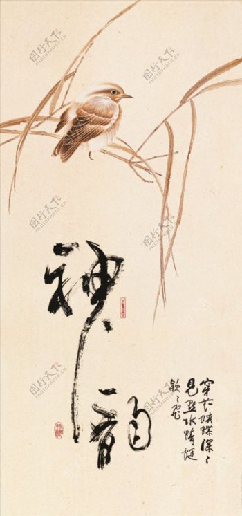 新中式手绘工笔花鸟玄关壁画