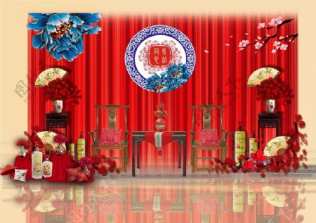 中式红色婚礼工装效果图设计