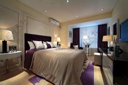 现代简约时尚卧室紫色地毯室内装修效果图