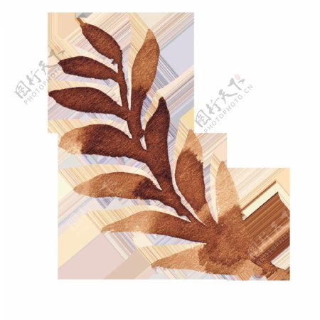 棕色干枯树叶卡通水彩透明素材