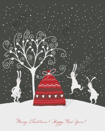 矢量卡通复古雪景圣诞节背景素材
