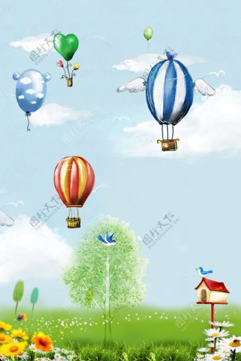热气球卡通广告背景
