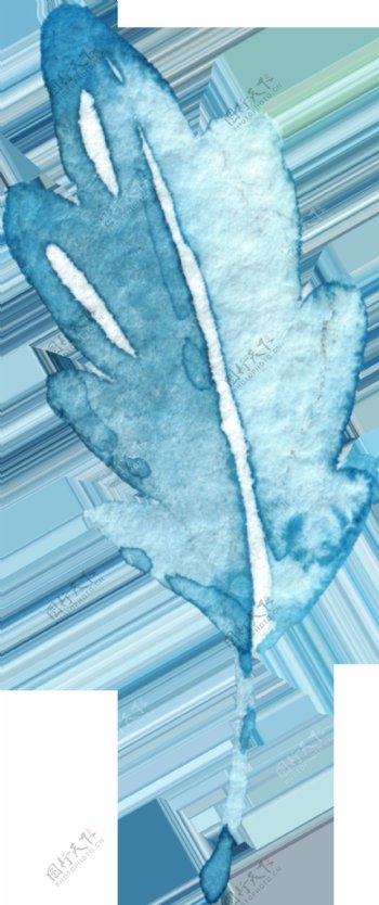 冰蓝扇叶卡通水彩透明素材